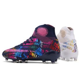 Soccer Shoes Fashion Breathable Broken Nail Soccer Shoes Men's Large Size (Option: Black rose beige long nails-39)